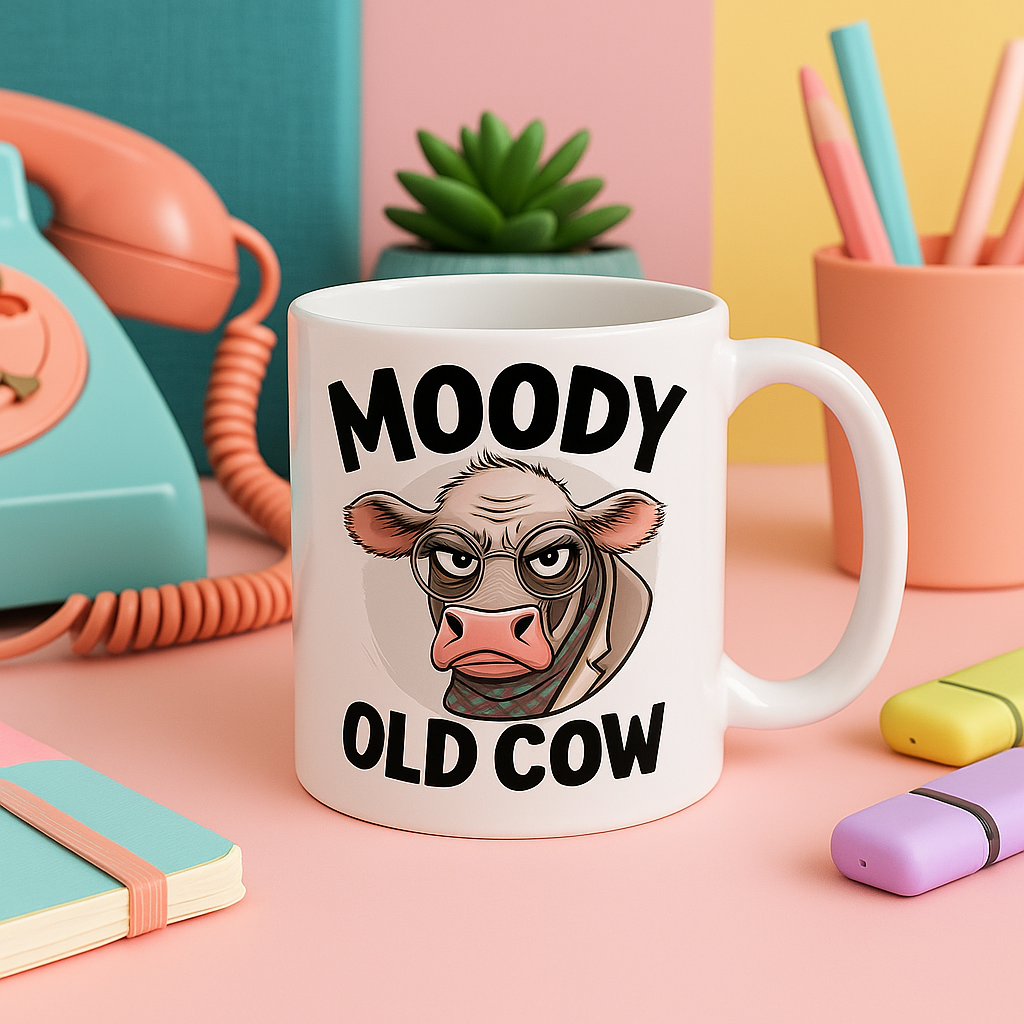 Moody Old Cow Mug – Funny Gift for Grumpy Legends