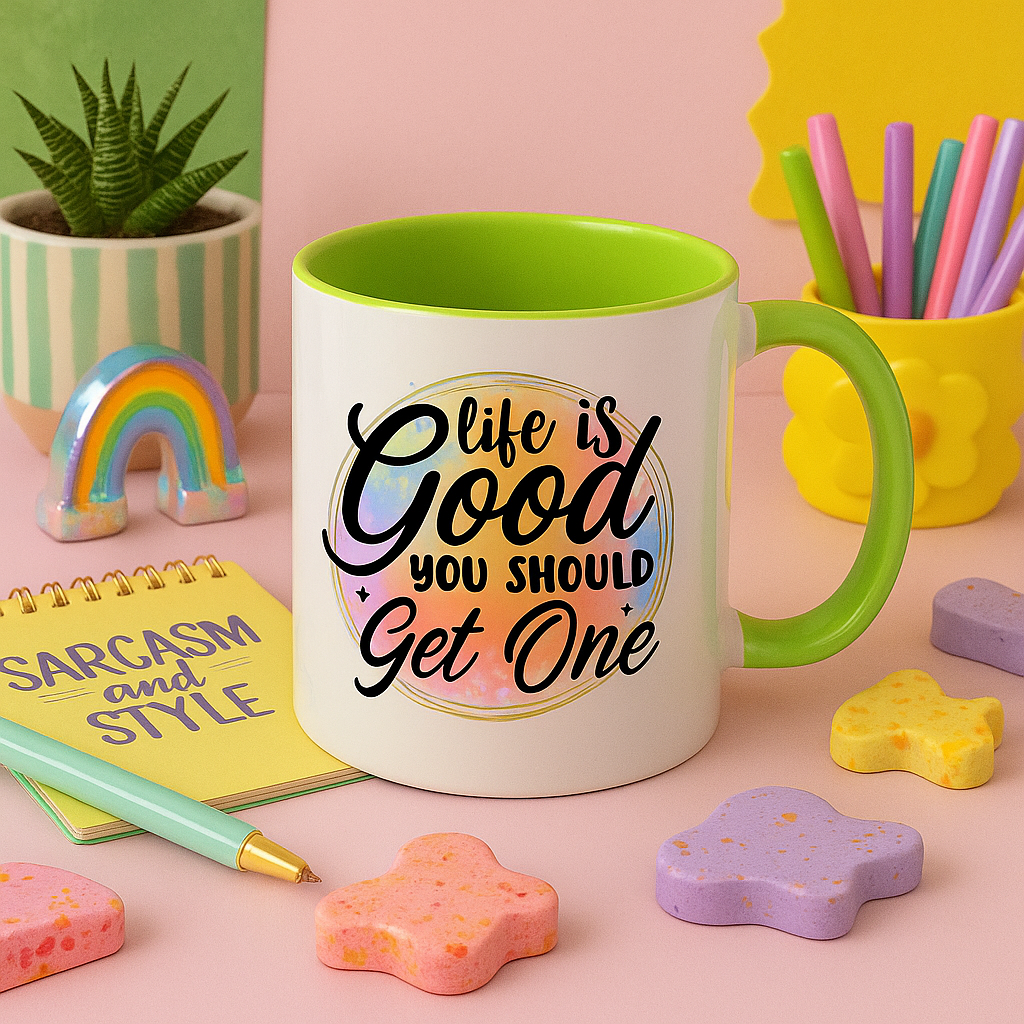 Life Is Good You Should Get One – Funny Colourful Mug | 11oz Two-Tone Ceramic Coffee Cup