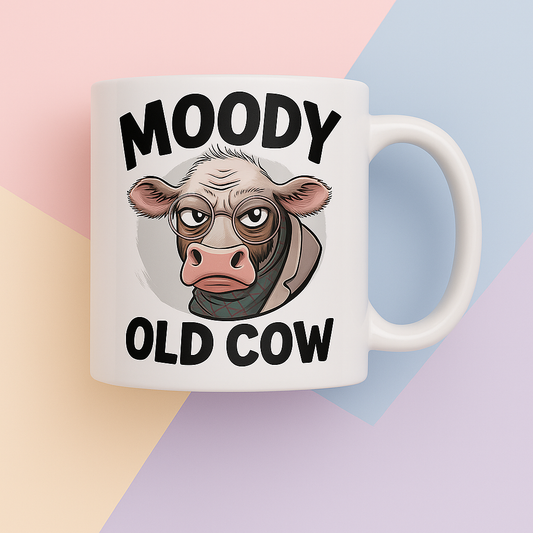 Moody Old Cow Mug – Funny Gift for Grumpy Legends