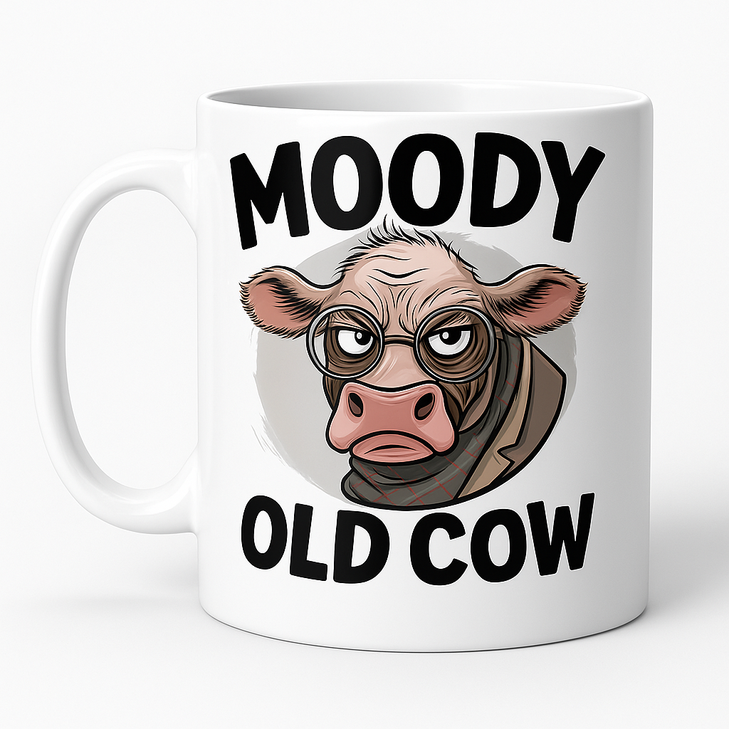 Moody Old Cow Mug – Funny Gift for Grumpy Legends