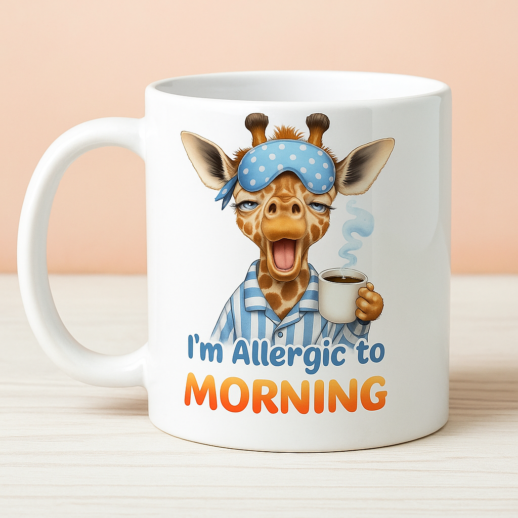 “I’m Allergic to Morning” Funny Giraffe Mug – 11oz Ceramic | Sarcasm & Style™