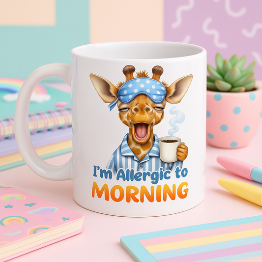“I’m Allergic to Morning” Funny Giraffe Mug – 11oz Ceramic | Sarcasm & Style™