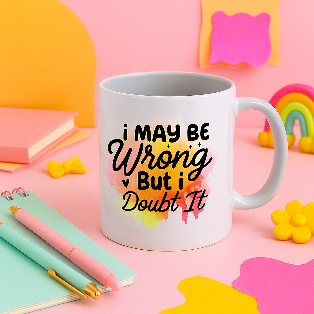 “I May Be Wrong But I Doubt It” Mug – 11oz Sass in 10 Colours