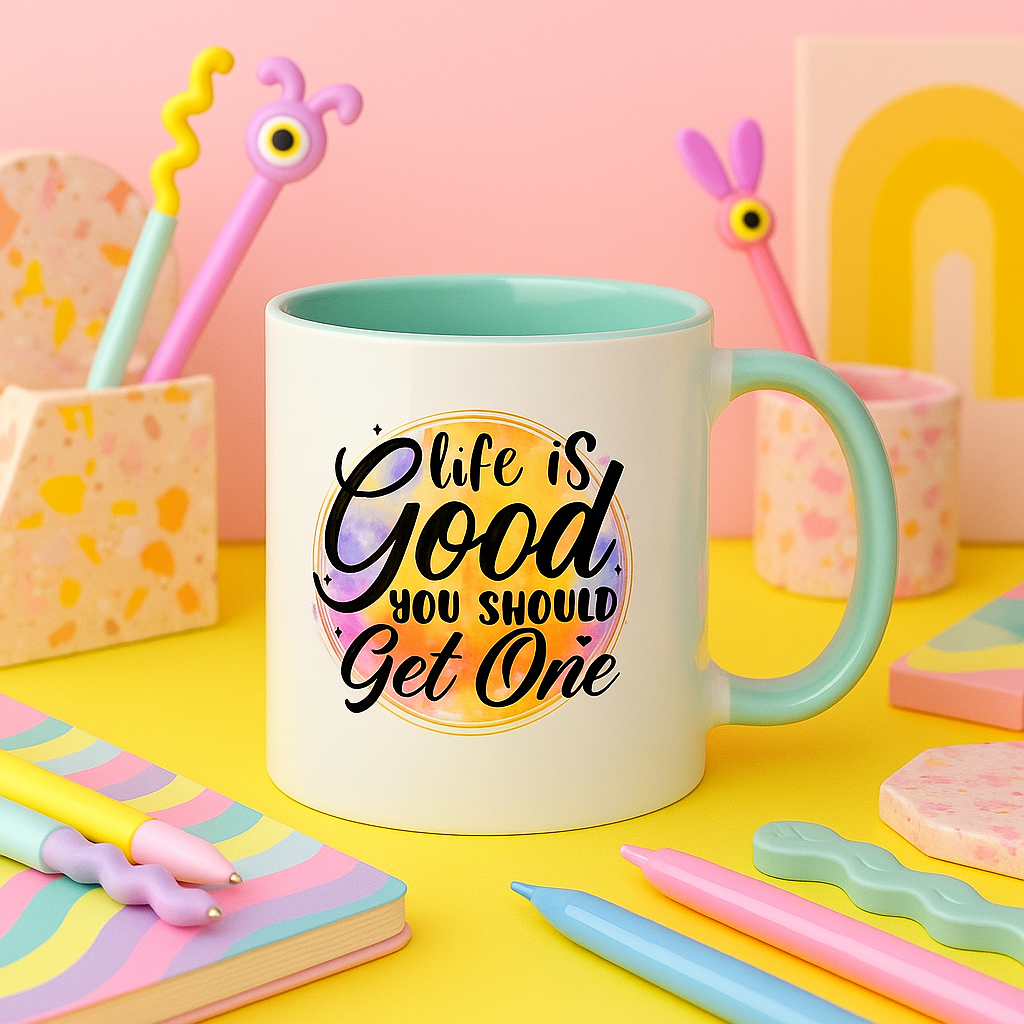 Life Is Good You Should Get One – Funny Colourful Mug | 11oz Two-Tone Ceramic Coffee Cup