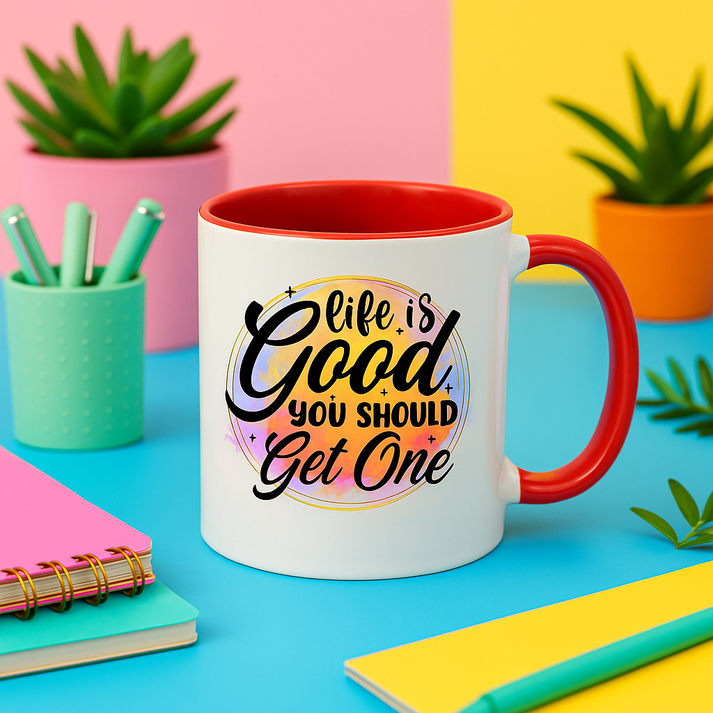 Life Is Good You Should Get One – Funny Colourful Mug | 11oz Two-Tone Ceramic Coffee Cup