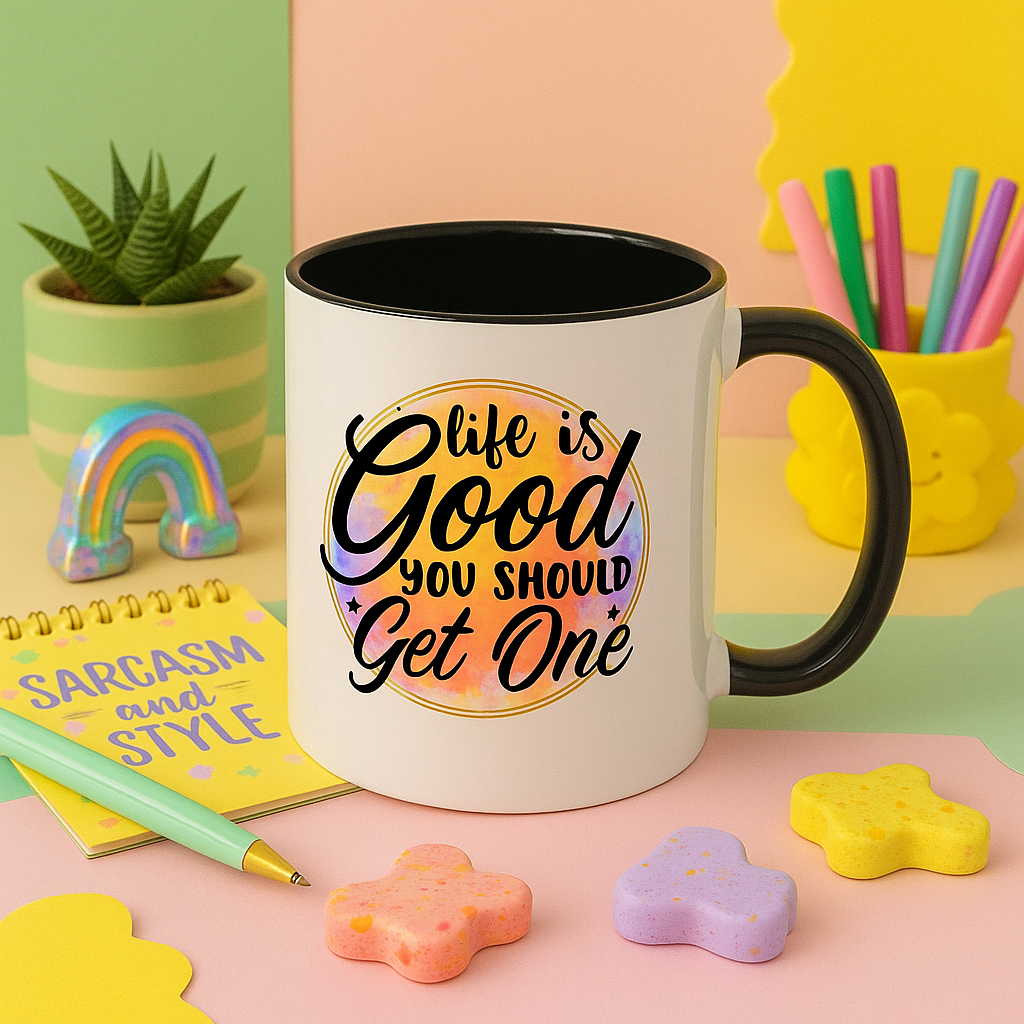 Life Is Good You Should Get One – Funny Colourful Mug | 11oz Two-Tone Ceramic Coffee Cup