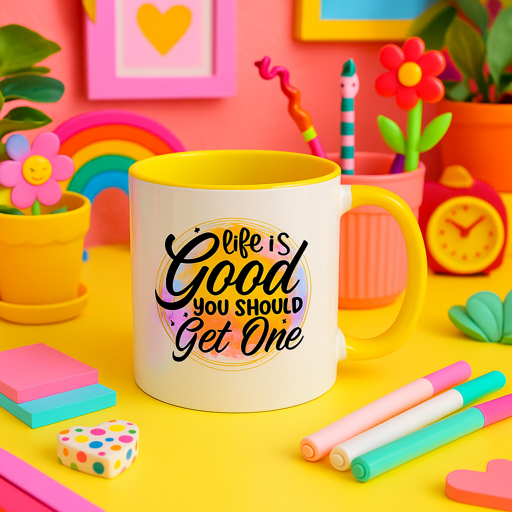 Life Is Good You Should Get One – Funny Colourful Mug | 11oz Two-Tone Ceramic Coffee Cup